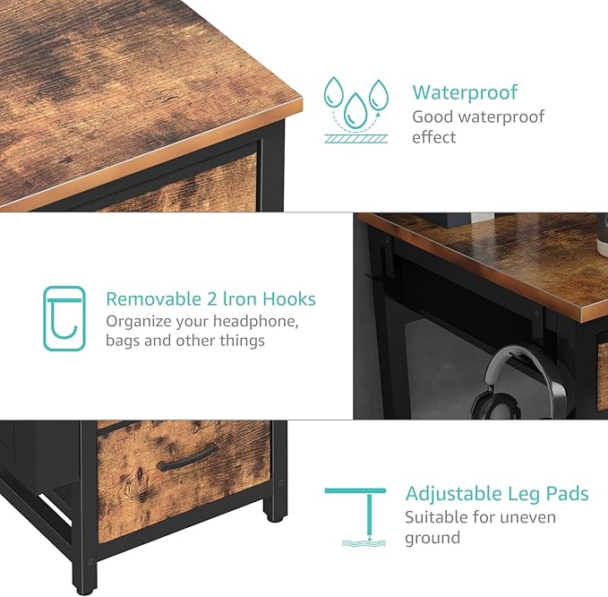 Lufeiya Computer Desk with Fabric File Drawers Cabinet, 57 Inch Home Office - Image 8