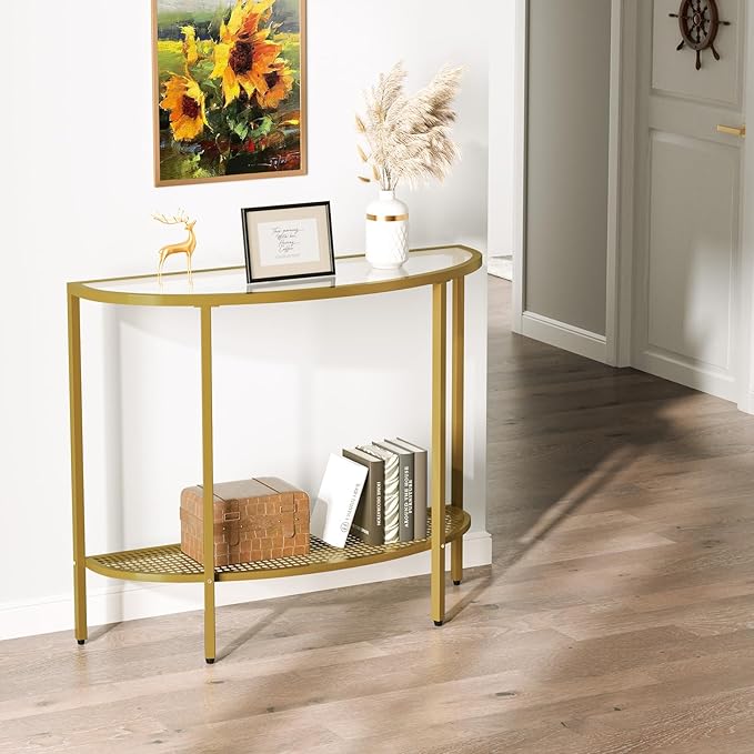 SAYGOER Glass Half Moon Console Table 2 Tier Narrow Entryway Table - Image 5