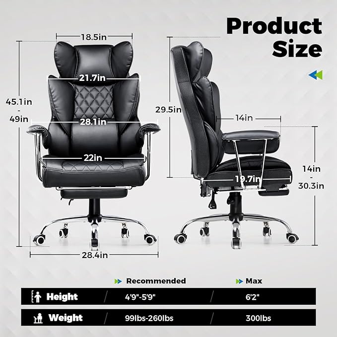COMHOMA Big and Tall Office Chair, High Back Leather Gaming Chair - Image 2