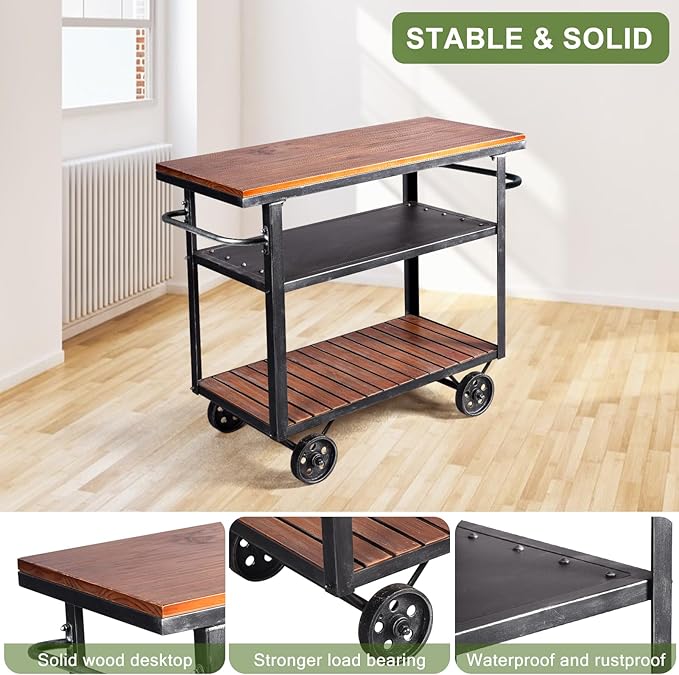 Diwhy Industrial 3 Tier Rolling Utility Storage Cart Wine Beverage, Metal Wine - Image 3