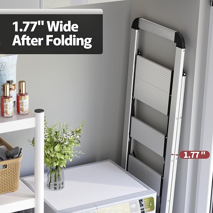 KINGRACK Aluminium 5 Step Ladder, Lightweight Step Stool - Image 3