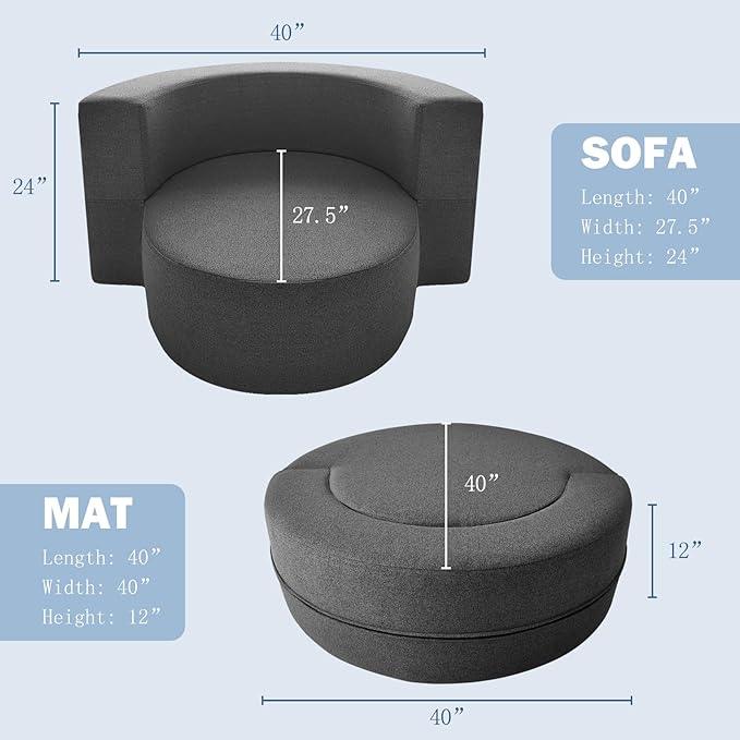 ANONER 12 Inch Modern Folding Sofa Memory Foam Fold Out Chair Sofa - Image 3