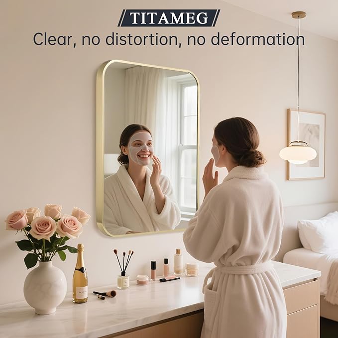 22x30 Inch Bathroom Mirror for Wall, Aluminum Alloy Framed Brushed Wall Mirror - Image 3