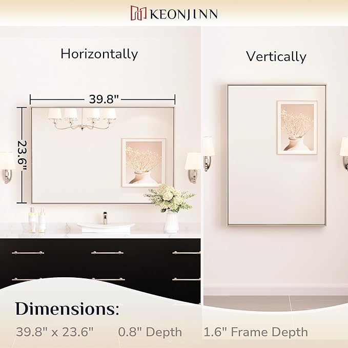 Keonjinn 40 x 24 in Brushed Nickel Bathroom Mirror - Image 9