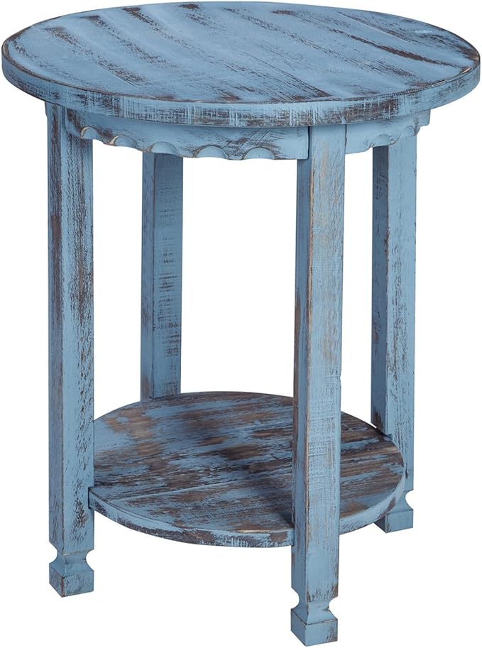 Rustic Cottage Round End Table w/ 1 Shelf - 25 in. W x 20 in. D x 24 in. H - - Image 8