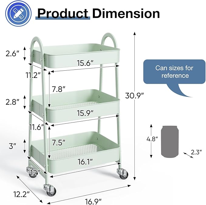 OLIXIS 3 Tier Utility Rolling Cart - Image 4