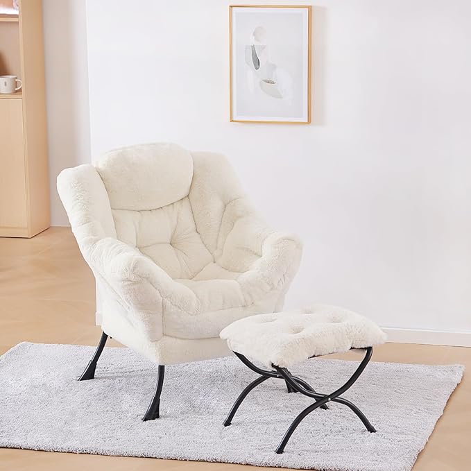 Plush Lazy Chair and Ottoman, Large Contemporary Accent Lounge Chair - Image 6