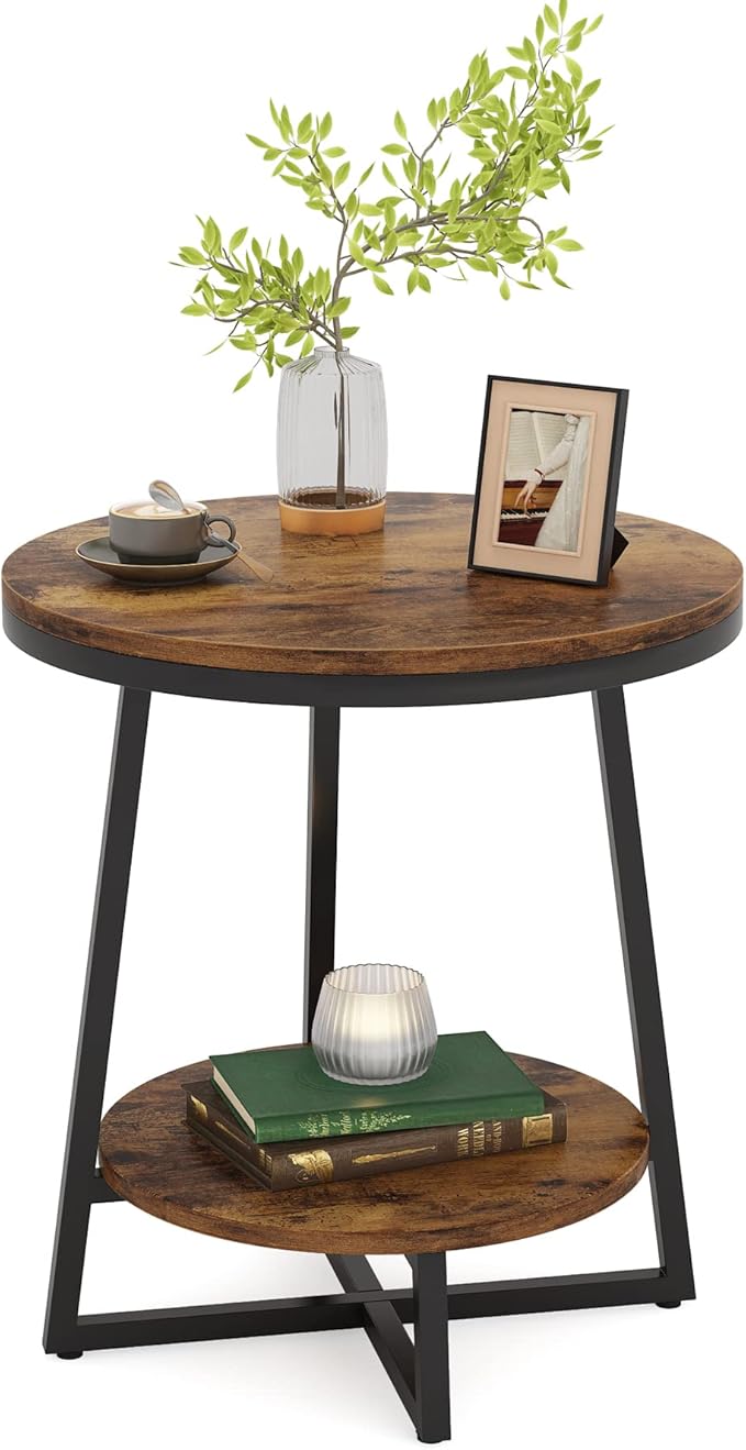 Tribesigns End Table, 2 Tier Round Side Table - Image 9