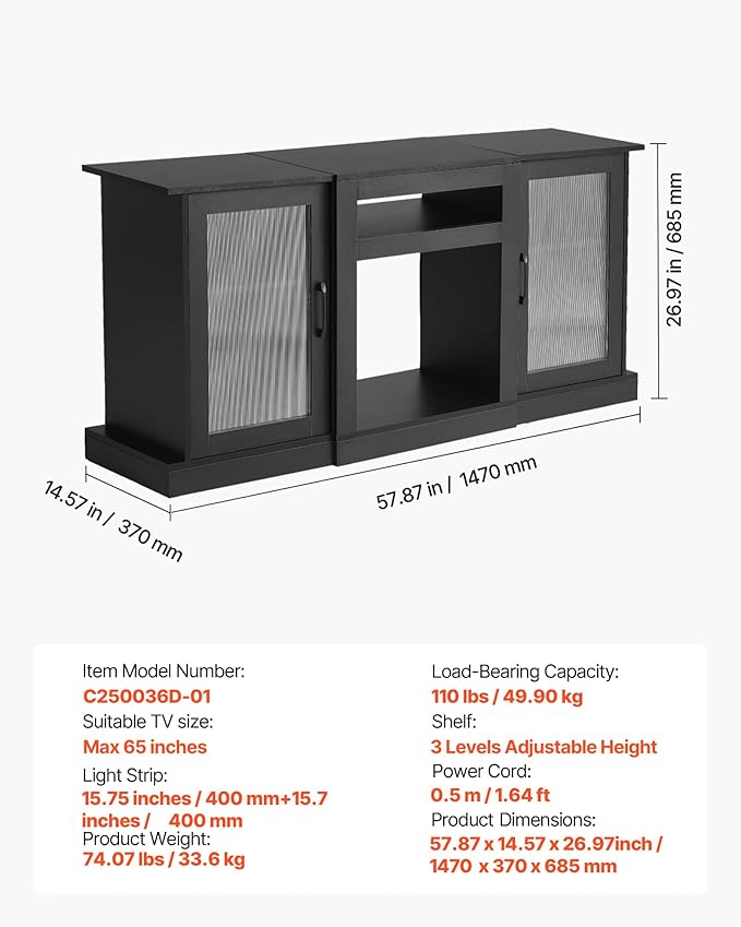 VEVOR TV Stand for TVs up to 65 inch, Modern Entertainment Center - Image 7