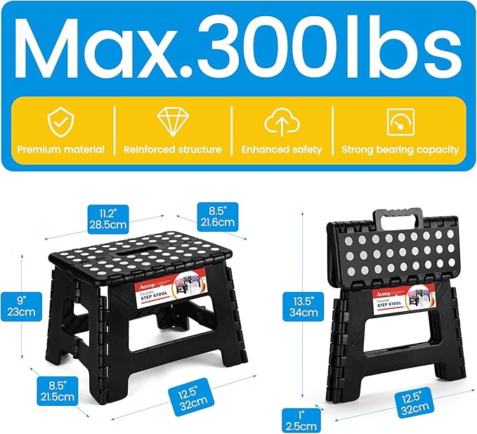 ACSTEP Folding Step Stool 9'' Tall Kids Step Stool Holds Up to 300 lb Plastic - Image 4