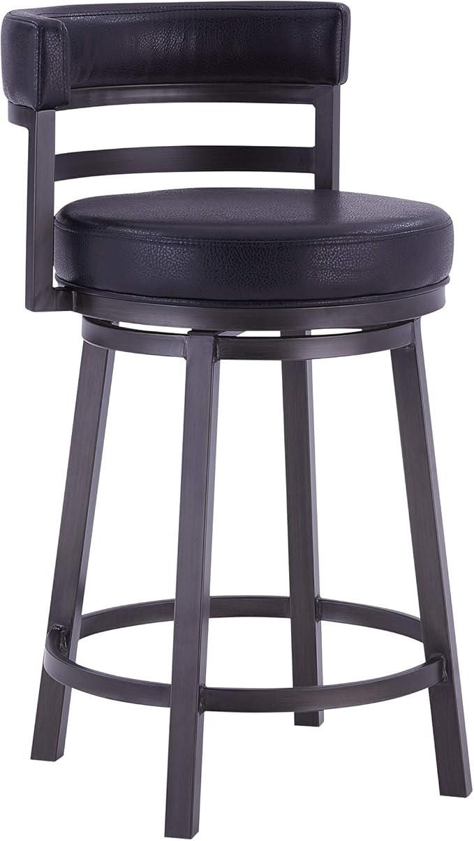Armen Living Madrid 26" Counter Height Swivel Barstool in Ford Black Faux by ArmenLiving