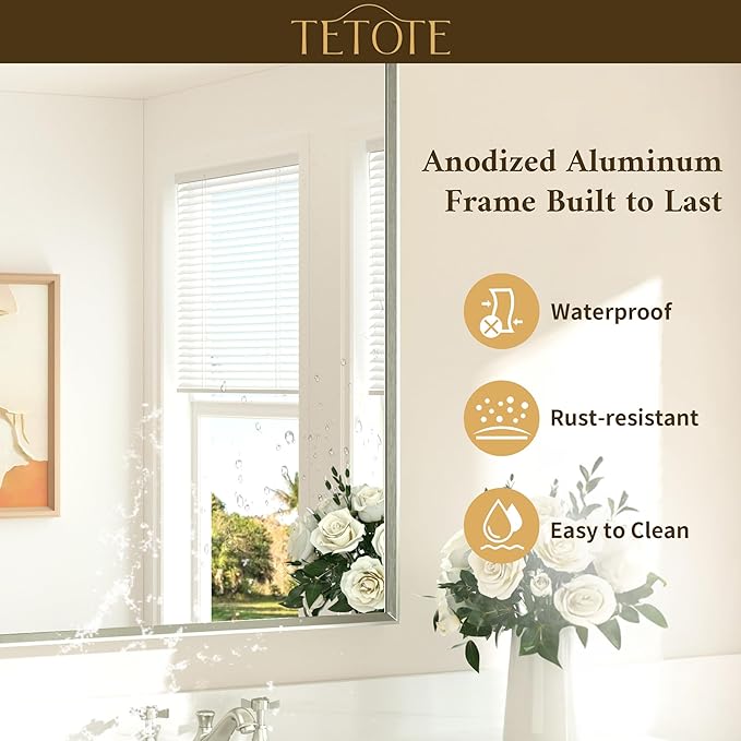 TETOTE Brushed Nickel Mirror for Bathroom Sink 24" x 36" Beveled Frame Brushed - Image 8