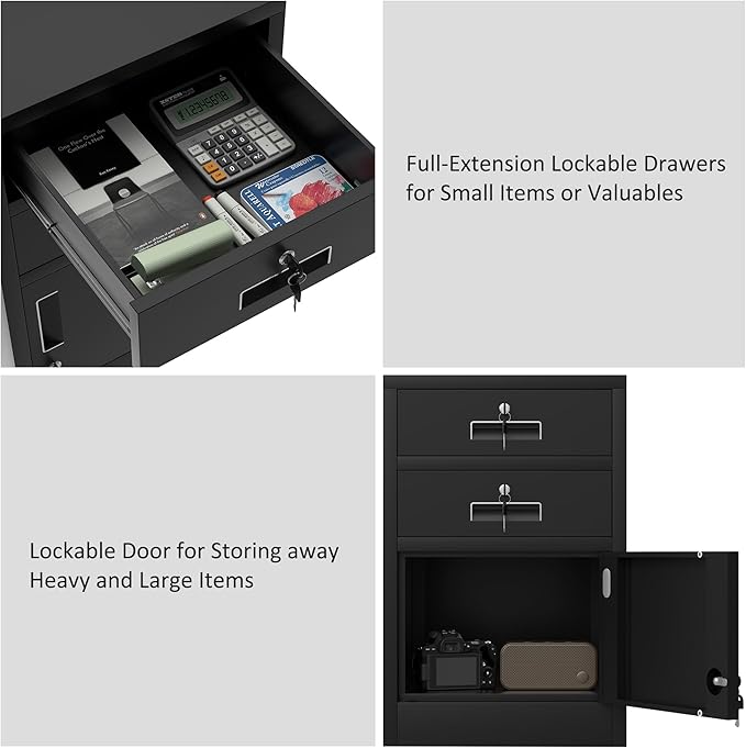Metal Storage Cabinet with Locking Door and 2 Lockable Drawers - Image 7