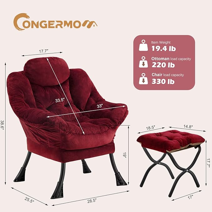 Lazy Chair with Folding Ottoman, Leisure Sofa Chair, Soft Fabric Armchair with - Image 3
