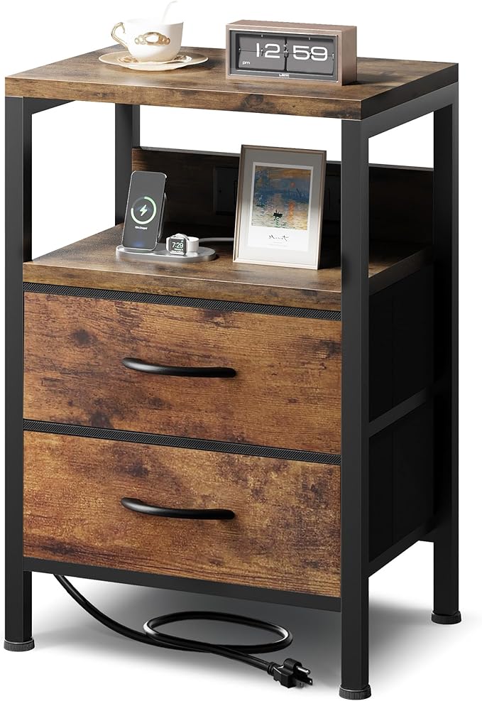 NightStand Bedside Charging Table Bedroom by Lazzanto