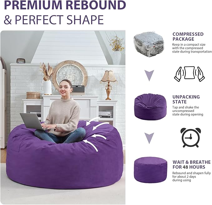 4FT Bean Bag Chair, Large Bean Bag Chairs - Image 6