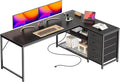 PRAISUN 61" L Shaped Desk with Power Outlets and USB-C Port, Reversible by PRAISUN