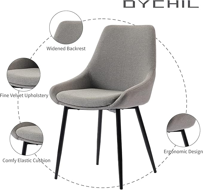 Dining Chairs Set of 2 Ergonomic Living Room Chairs Dark Grey Kitchen Chairs - Image 6