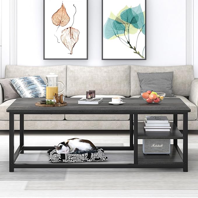 EXCEFUR Coffee Table, Rustic Wood and Metal Living Room Table - Image 7