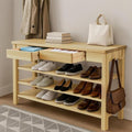 Wood Shoe Bench Entryway with Drawer: 3-Tiers Wooden Storage Shoe Rack with by Unknown