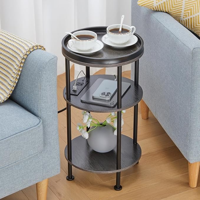 Small Round Side Table with Charging Station - Image 2