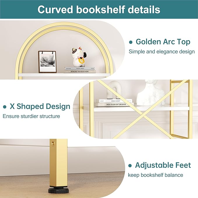 Shintenchi Bookshelf, Arched Bookshelf 5 Tier Bookcase Shelf - Image 5