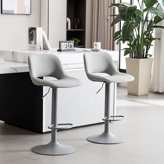 YOUNIKE Bar Stools Set of 2 All Grey Swivel Barstools, Adjustable Counter - Image 8
