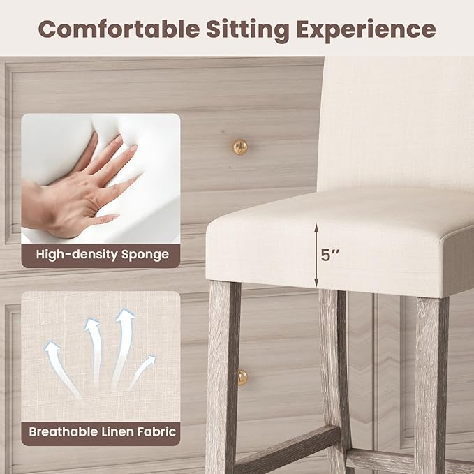 COSTWAY Upholstered Counter Height Stools Set of 2, Bar Stools w/Ergonomic - Image 5