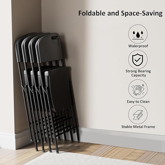 VECELO 4 Pack Folding Chairs, Indoor/Outdoor Use Plastic Seat - Image 6
