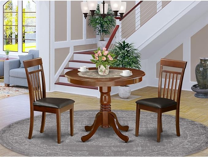 East West Furniture ANCA3-MAH-LC 3 Piece Kitchen Table Set - Image 2