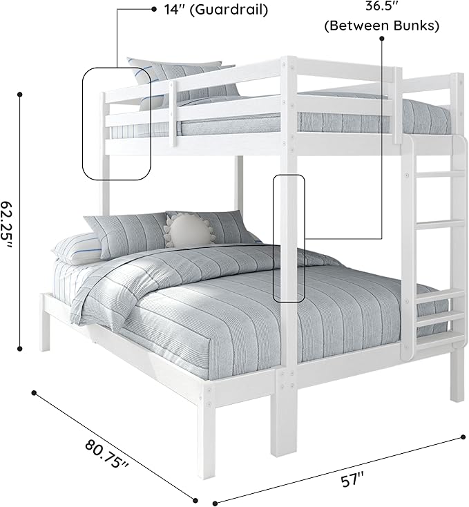 Grain & Grove Bear Twin Over Full Bunk Bed, Sturdy Bunk Bed Frame - Image 2