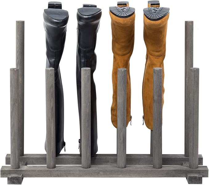 MyGift Vintage Weathered Gray Solid Wood Floor Standing Boot Holder Rack - Image 7