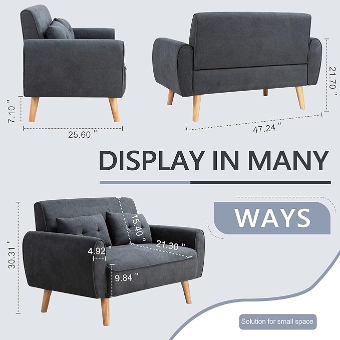Shintenchi Small Modern Loveseat Couch Sofa, Mid Century Fabric Upholstered - Image 2