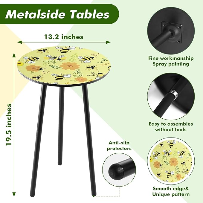 2 Packs Metal Mosaic Round Side Table 13.2" Small Outdoor Patio Round Accent - Image 3