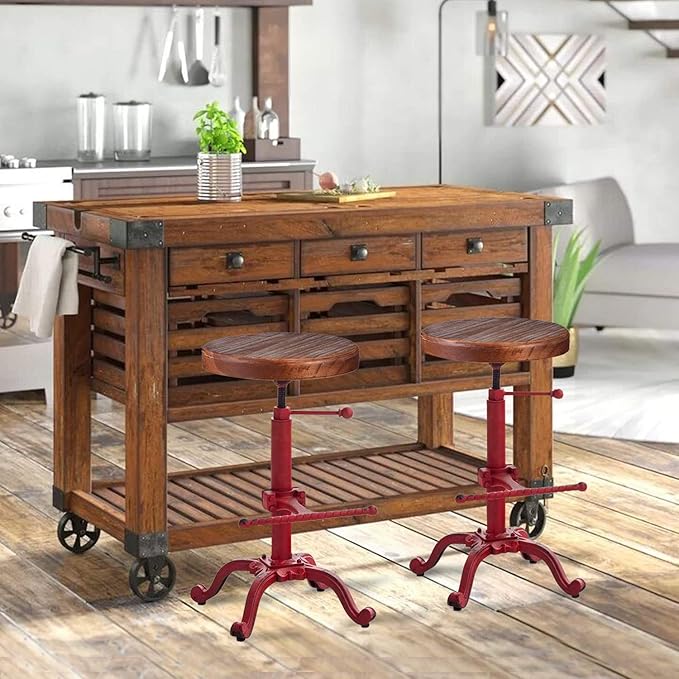 Topower Industrial Retro Vintage Farm Wooden Tractor Stool Kitchen Swivel - Image 6