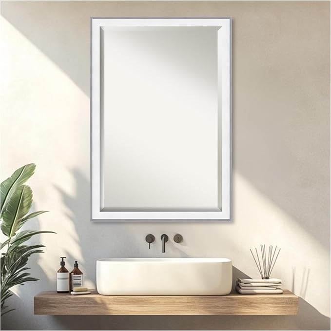 Amanti Art Bathroom Mirror for Over Sink, 27x39 Maya White Silver Rectangle - Image 5