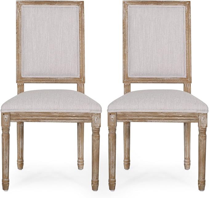 Merax Upholstered Solid Wood Dining Chairs Set of 2, French Country Style - Image 5