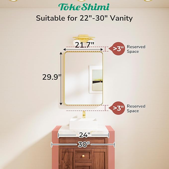 TokeShimi Brushed Nickel Bathroom Mirror 22x30, HD Tempered Glass, Aluminum - Image 2