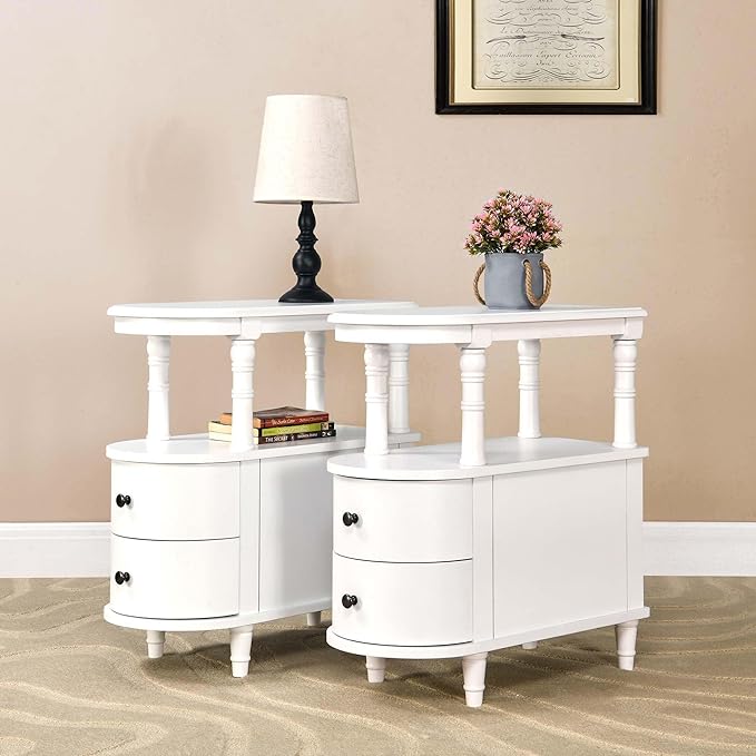 2 Set of Wood End Table with 2 Drawers and Storage Shelf, Narrow Sofa Side Table by MIAUWUUFHOME