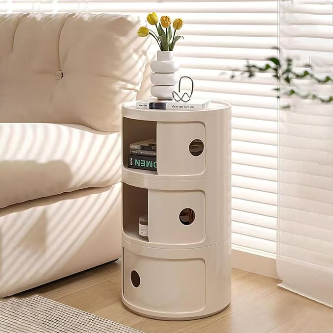 3 Tier Round Nightstand with Drawer, Living Room - Image 6