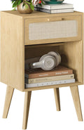 Rattan Nightstand with Opening Storage, Boho Bedside Table with Drawer by YAUKOMEL