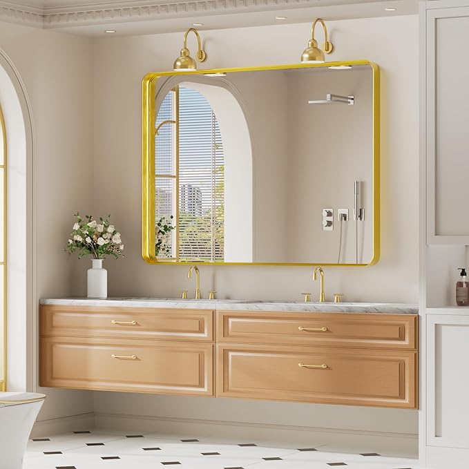 Koonmi Gold Bathroom Mirror for Wall, 36x48 Inch Matte Metal Deep Framed - Image 2