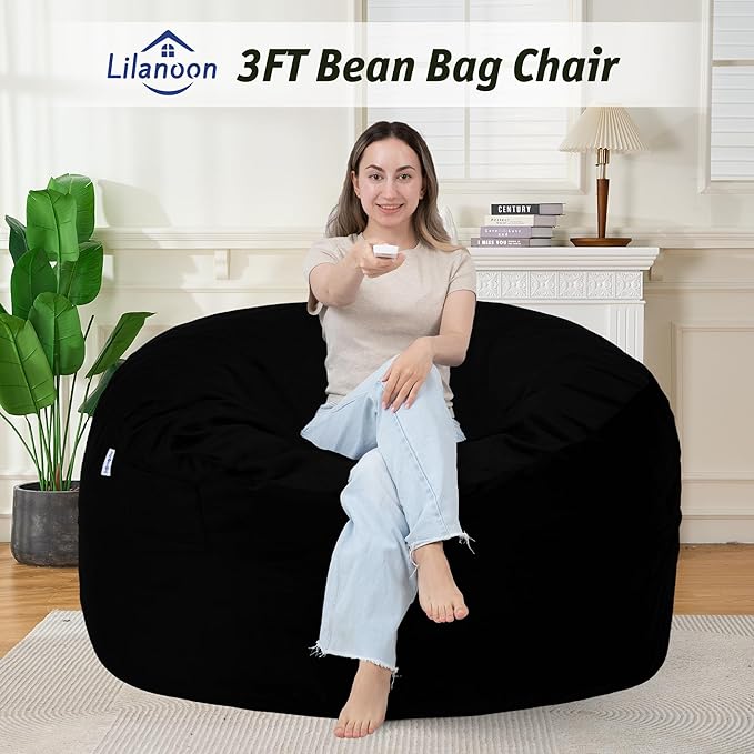3FT Bean Bag Chair with Ultra Soft Velvet Cover Bean Bag Sofa with Memory Foam - Image 3