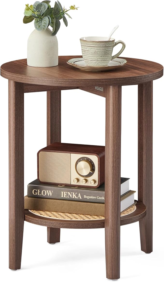 VASAGLE Round Side End Table, 2-Tier Boho Bedside Table by VASAGLEbySONGMICSHOME
