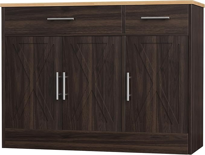 Shintenchi Modern Farmhouse Sideboard Buffet Cabinet, Barn Doors Buffet Cabinet by Shintenchi