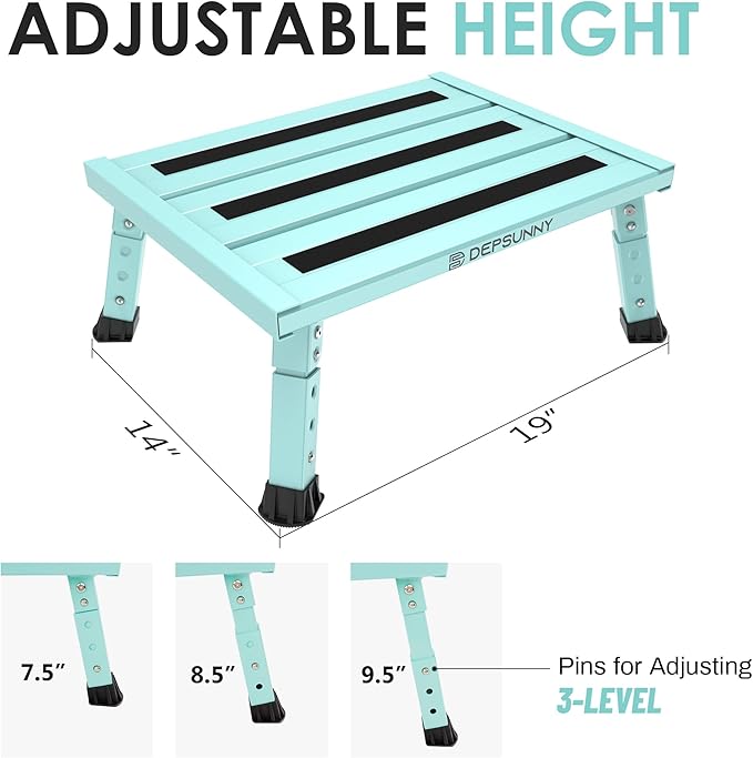 Adjustable Height Aluminum RV Step, Stable Foldable Platform Step Stool - Image 2
