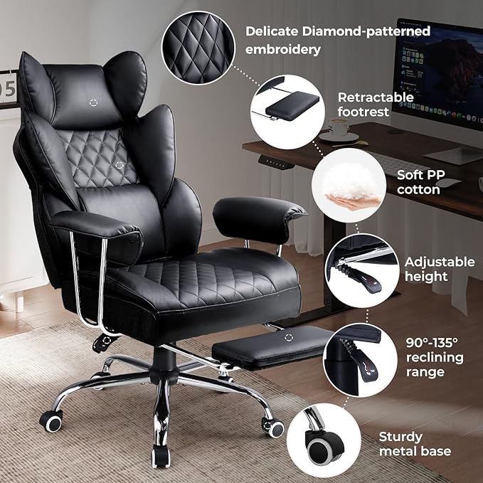COMHOMA Big and Tall Office Chair, High Back Leather Gaming Chair - Image 6