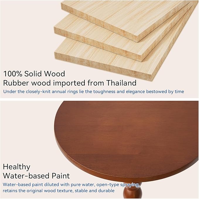 Round Side Table, Solid Wood End Table, Small Drink Table Sofa End Table - Image 5
