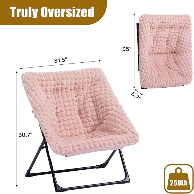 HollyHOME X-Large Saucer Chair, Comfy Oversized Folding Chair, Faux-Fur Reading - Image 3