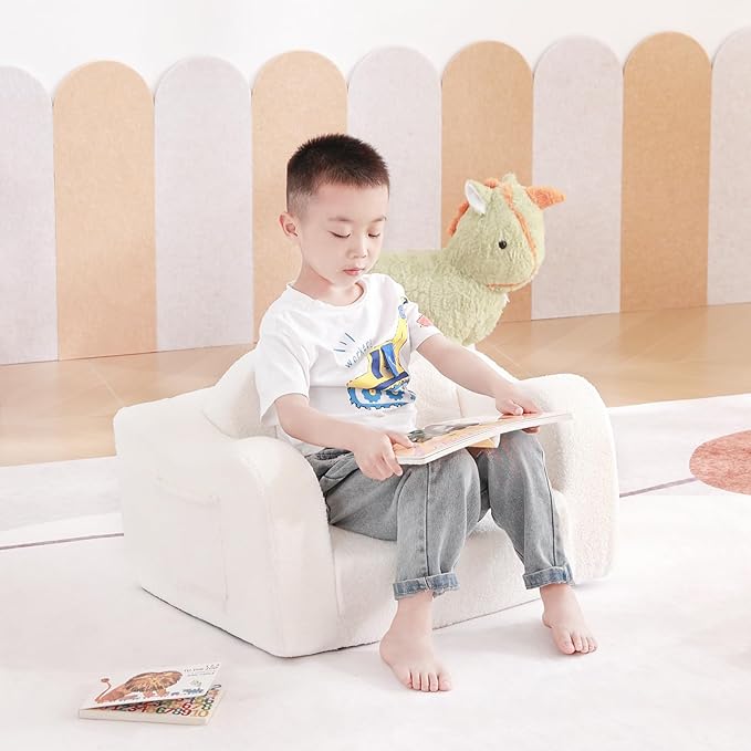 Tiita Kids Chairs for Toddler, 2-in-1 Toddler Soft Sherpa Couch Fold Out - Image 2